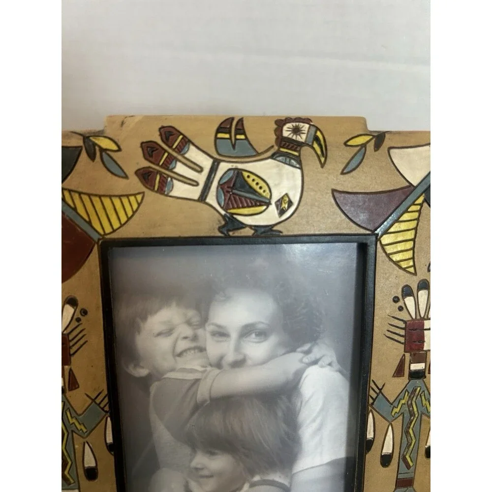 Southwestern Tribal Photo Frame Kokopelli Style Hand Painted 4x6 Decor Art